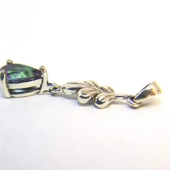 Mystic Fire Topaz Sterling Silver .79 Carat Pear Cut Leaf Drop Pendant (NWT) - Picture 8 of 11